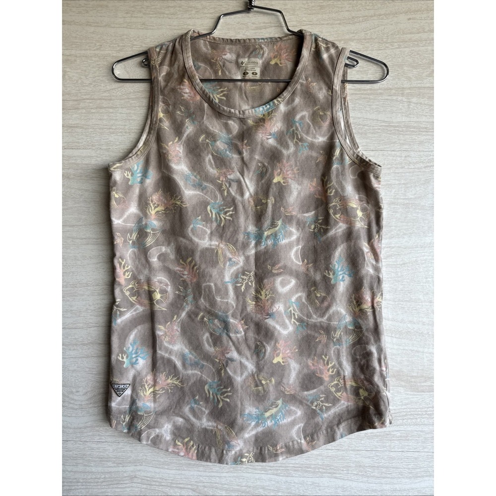 Columbia brand tank top features a unique marine-themed print Neutral Colors S